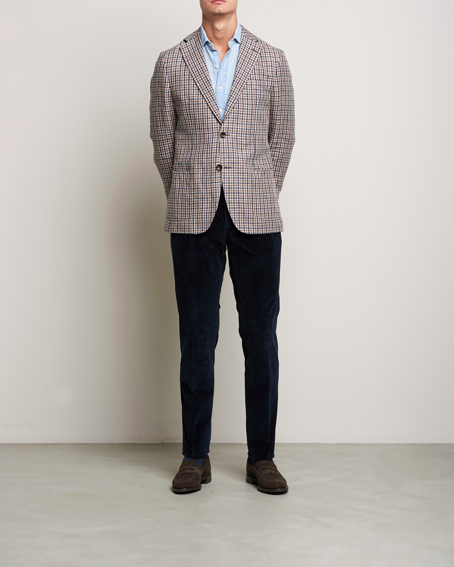 Men | Trousers | PT01 | Slim Fit Pleated Corduroy Trousers Navy