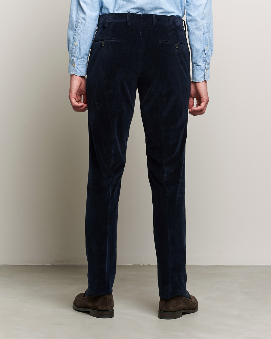Men | Trousers | PT01 | Slim Fit Pleated Corduroy Trousers Navy