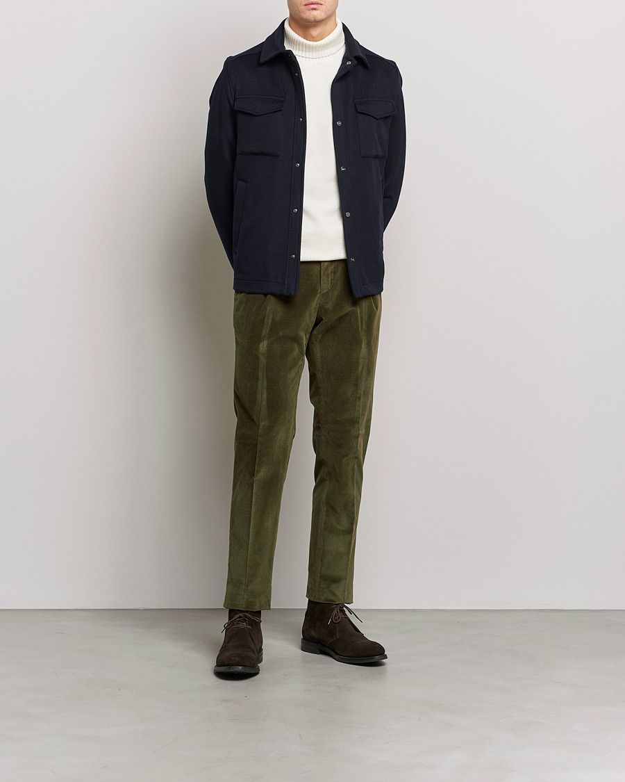 Men | Trousers | PT01 | Slim Fit Pleated Corduroy Trousers Forest Green