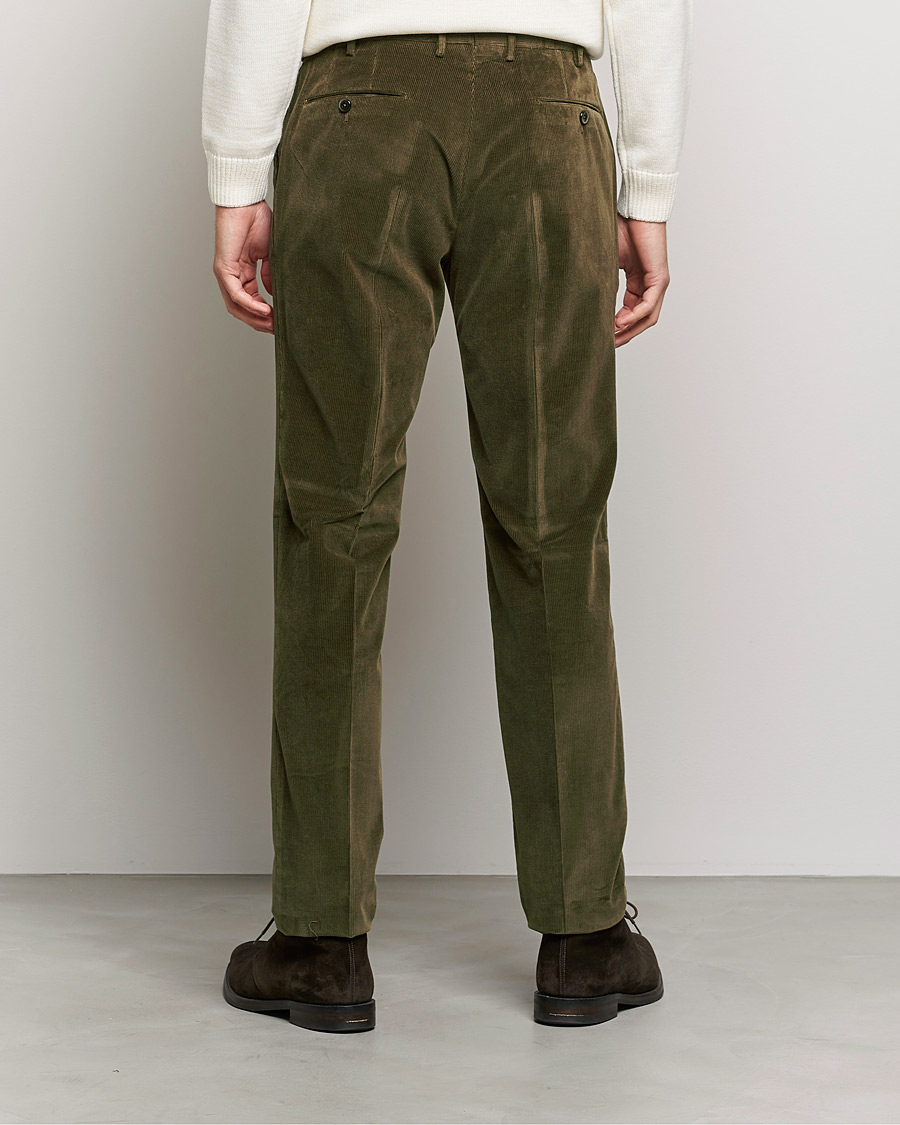 Men | Trousers | PT01 | Slim Fit Pleated Corduroy Trousers Forest Green