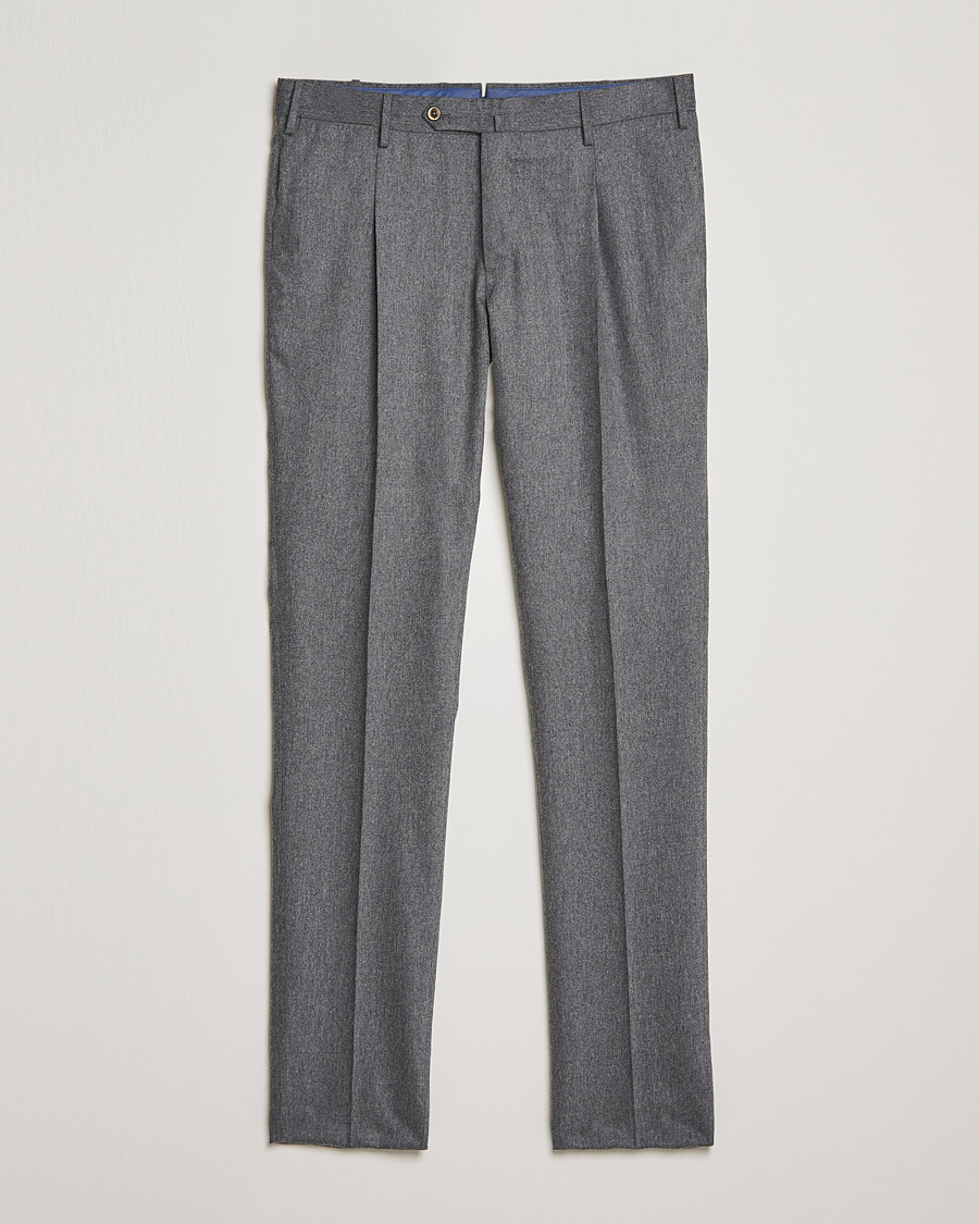 Men |  | PT01 | Slim Fit Pleated Flannel Trousers Light Grey
