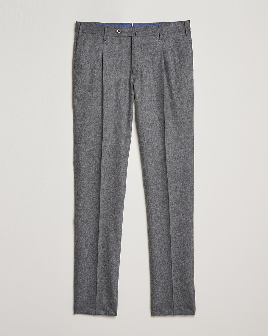Men | Trousers | PT01 | Slim Fit Pleated Flannel Trousers Light Grey