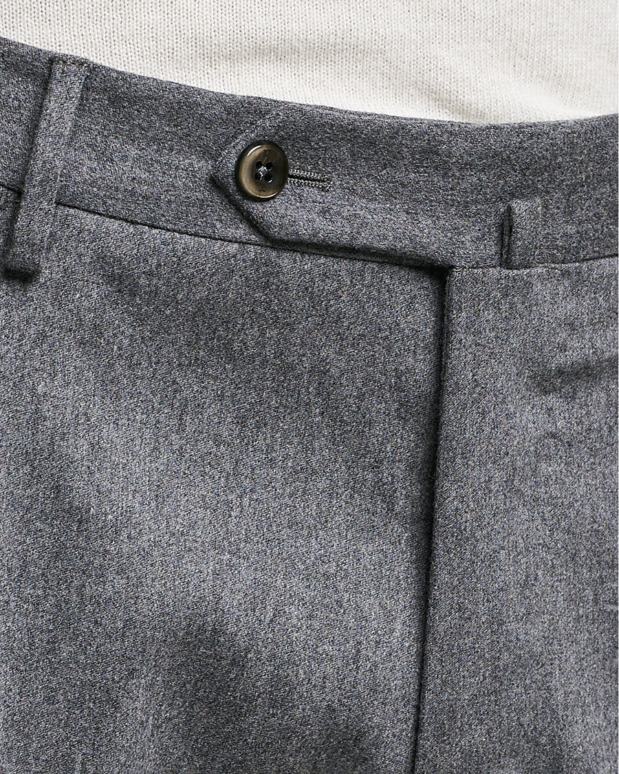 Men | Trousers | PT01 | Slim Fit Pleated Flannel Trousers Light Grey