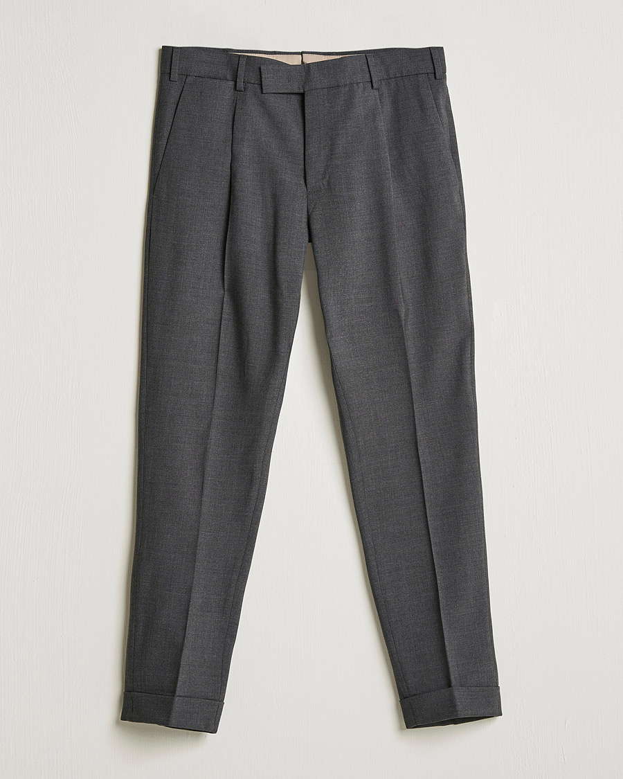 Men | Trousers | PT01 | Slim Fit Pleated Wool Trousers Dark Grey