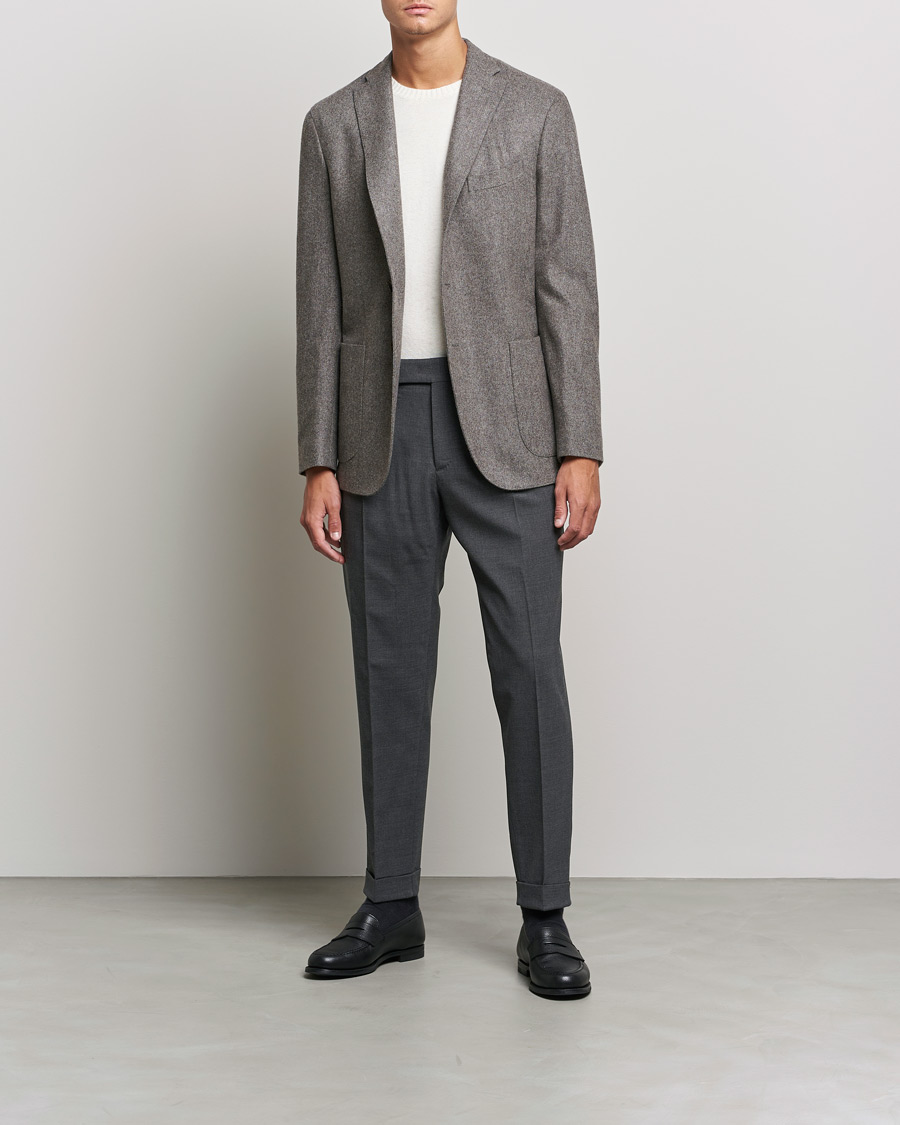 Men | Trousers | PT01 | Slim Fit Pleated Wool Trousers Dark Grey
