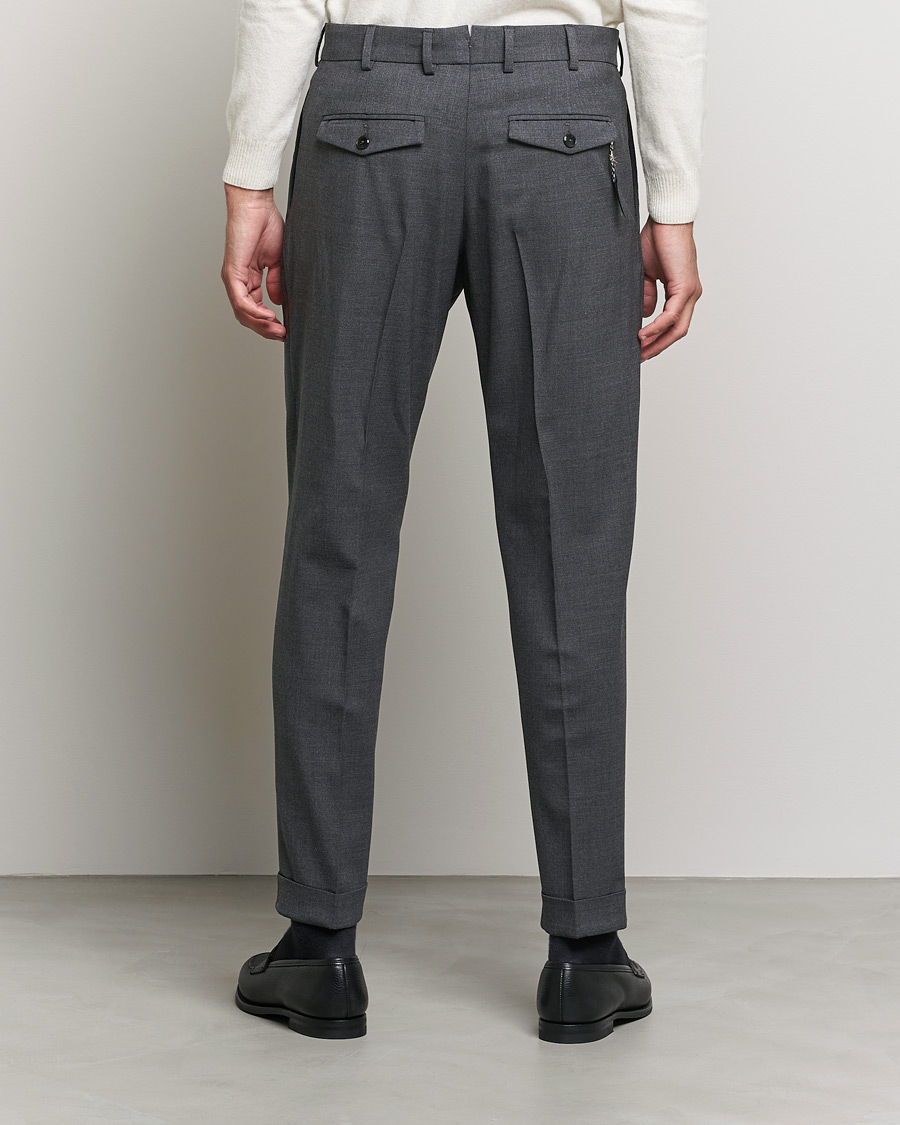 Men | Trousers | PT01 | Slim Fit Pleated Wool Trousers Dark Grey