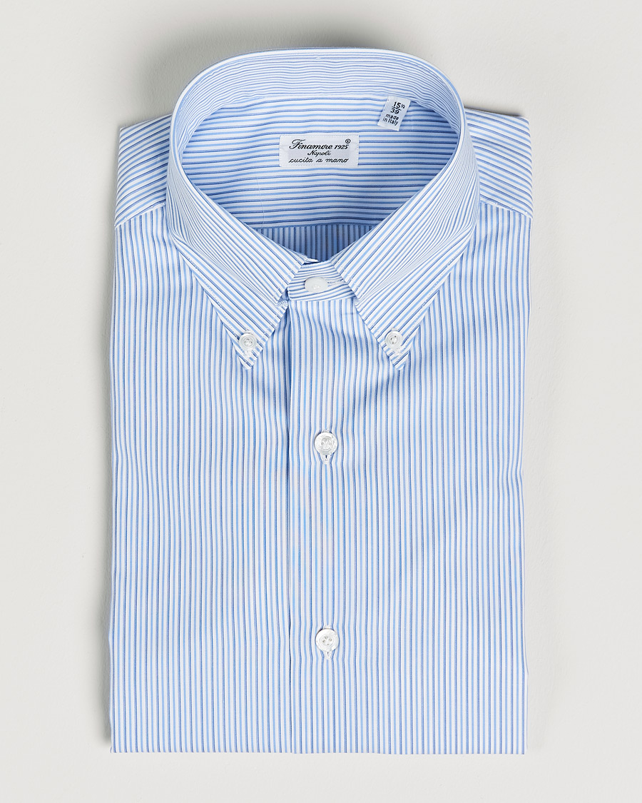 Men |  | Finamore Napoli | Milano Slim Button Down Shirt Light Blue Stripe