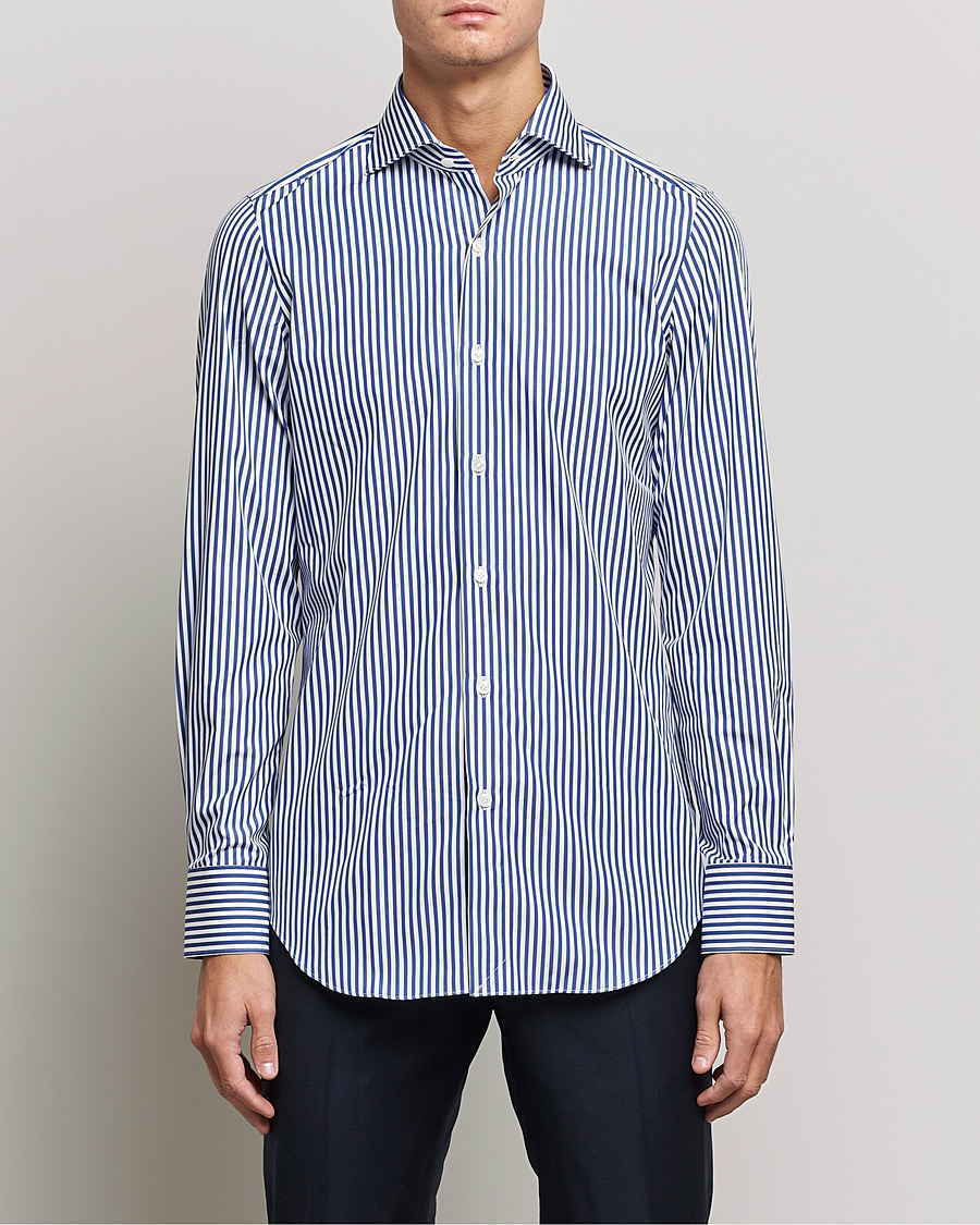 Men | Shirts | Finamore Napoli | Milano Slim Dress Shirt Blue Stripe