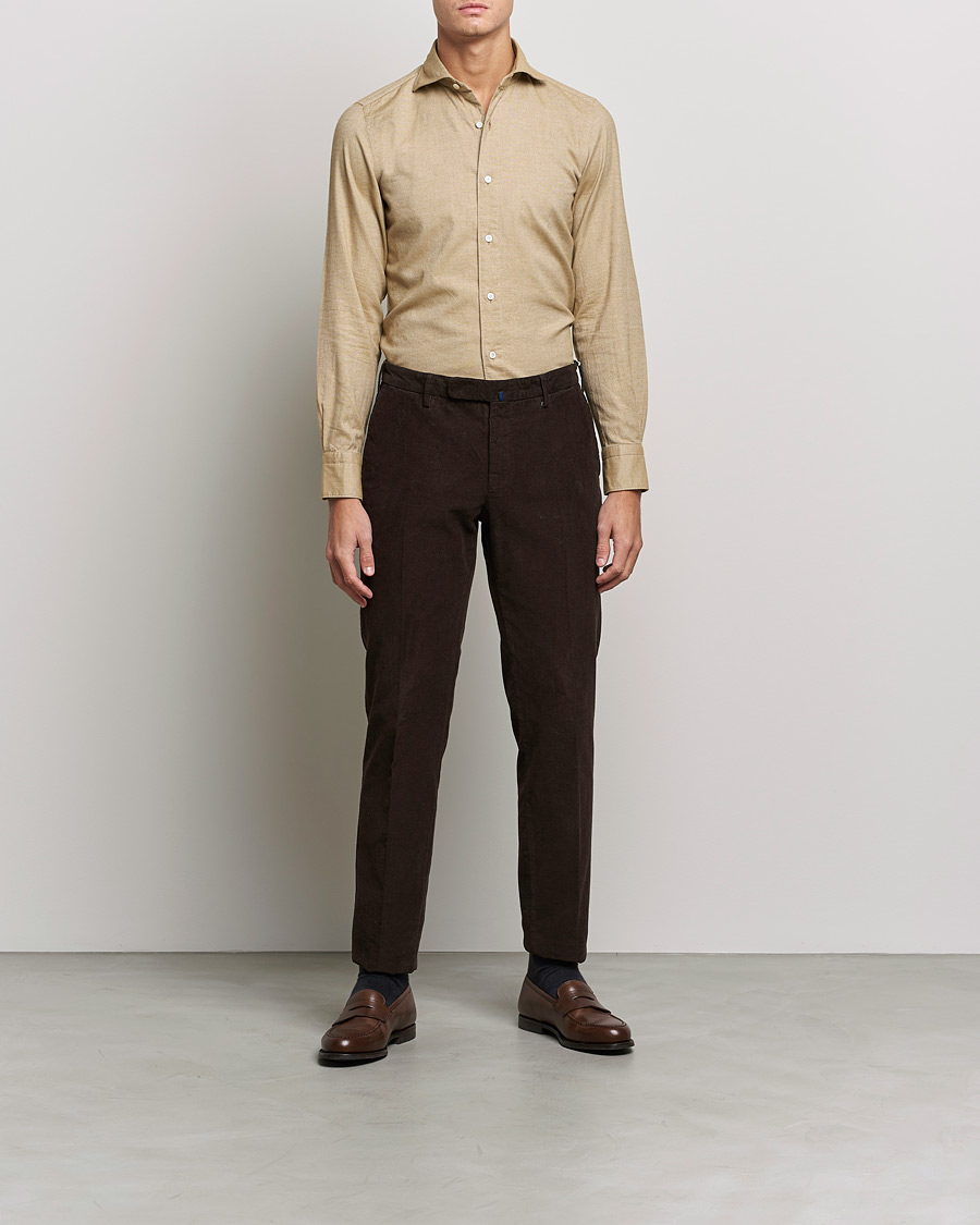 Men |  | Finamore Napoli | Tokyo Slim Flannel Shirt Beige