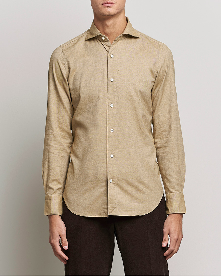Men | Flannel Shirts | Finamore Napoli | Tokyo Slim Flannel Shirt Beige