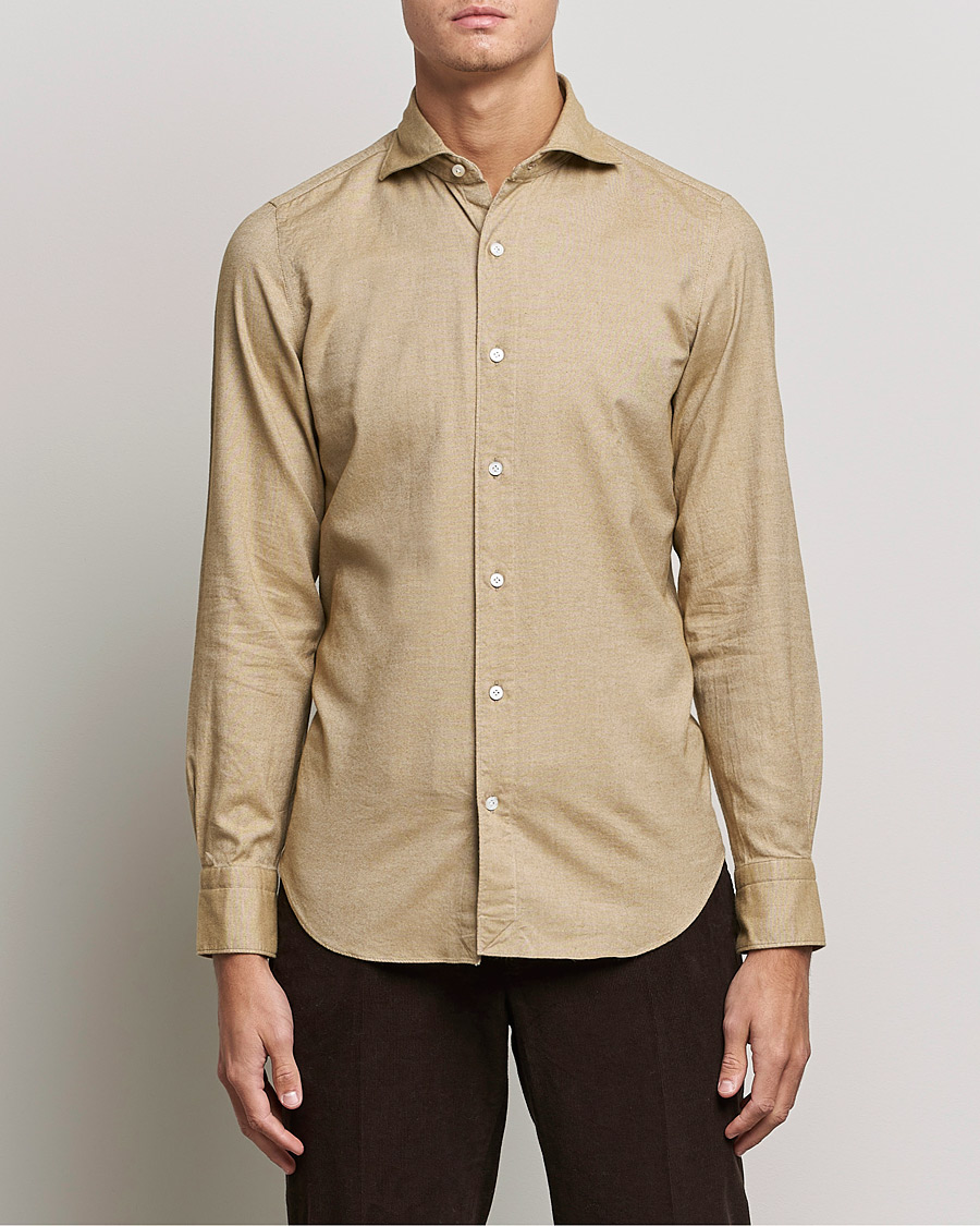 Men | Shirts | Finamore Napoli | Tokyo Slim Flannel Shirt Beige