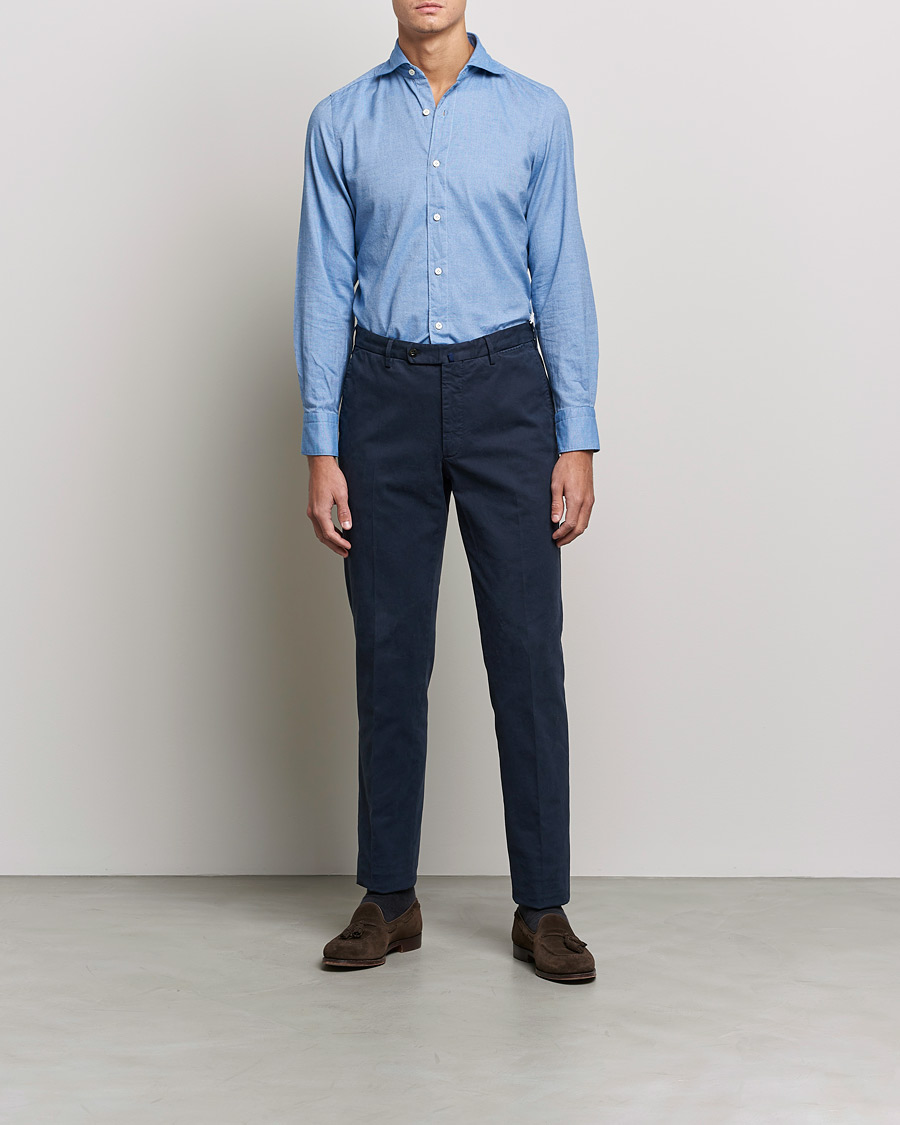 Men |  | Finamore Napoli | Tokyo Slim Flannel Shirt Light Blue