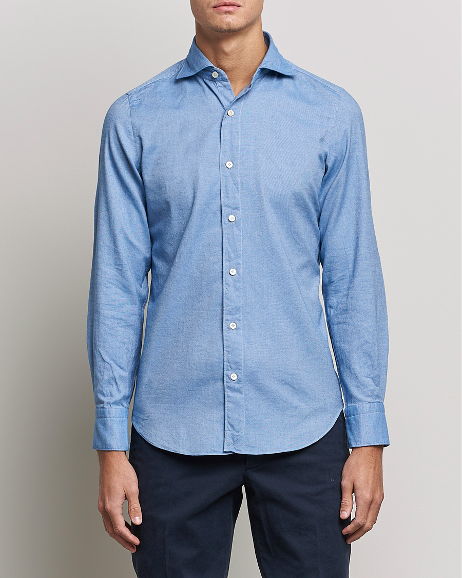 Men | Finamore Napoli | Finamore Napoli | Tokyo Slim Flannel Shirt Light Blue