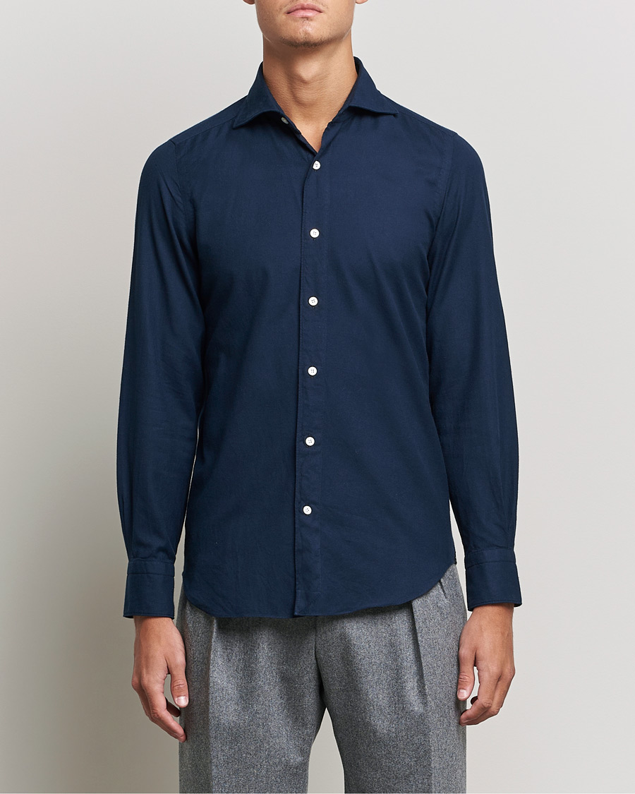Men |  | Finamore Napoli | Tokyo Slim Flannel Shirt Navy