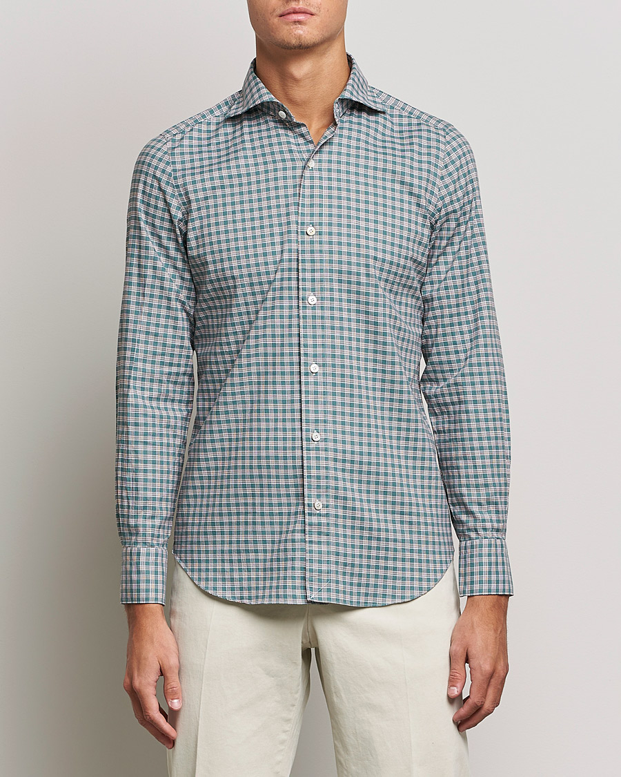 Men | Flannel Shirts | Finamore Napoli | Tokyo Slim Shirt Green Check