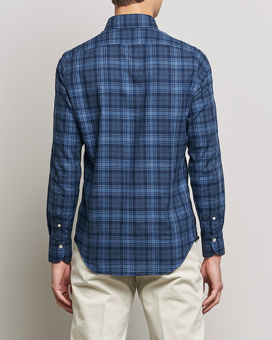 Men | Shirts | Finamore Napoli | Tokyo Slim Light Flannel Shirt Navy Check