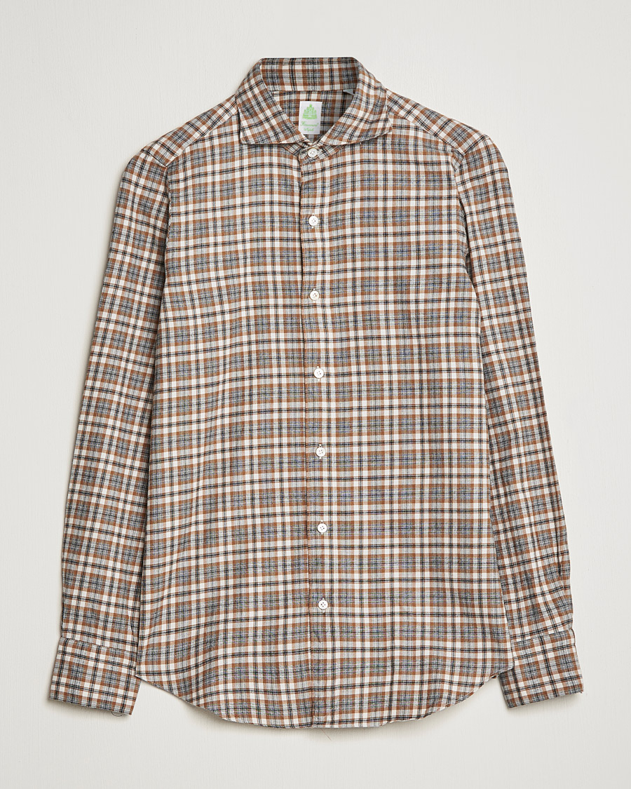 Men | Shirts | Finamore Napoli | Tokyo Slim Light Flannel Shirt Brown Check