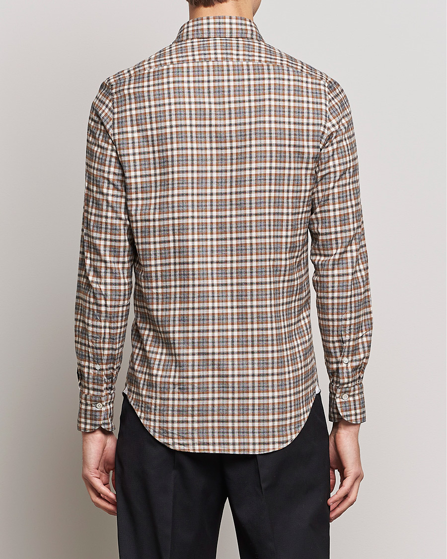 Men | Shirts | Finamore Napoli | Tokyo Slim Light Flannel Shirt Brown Check
