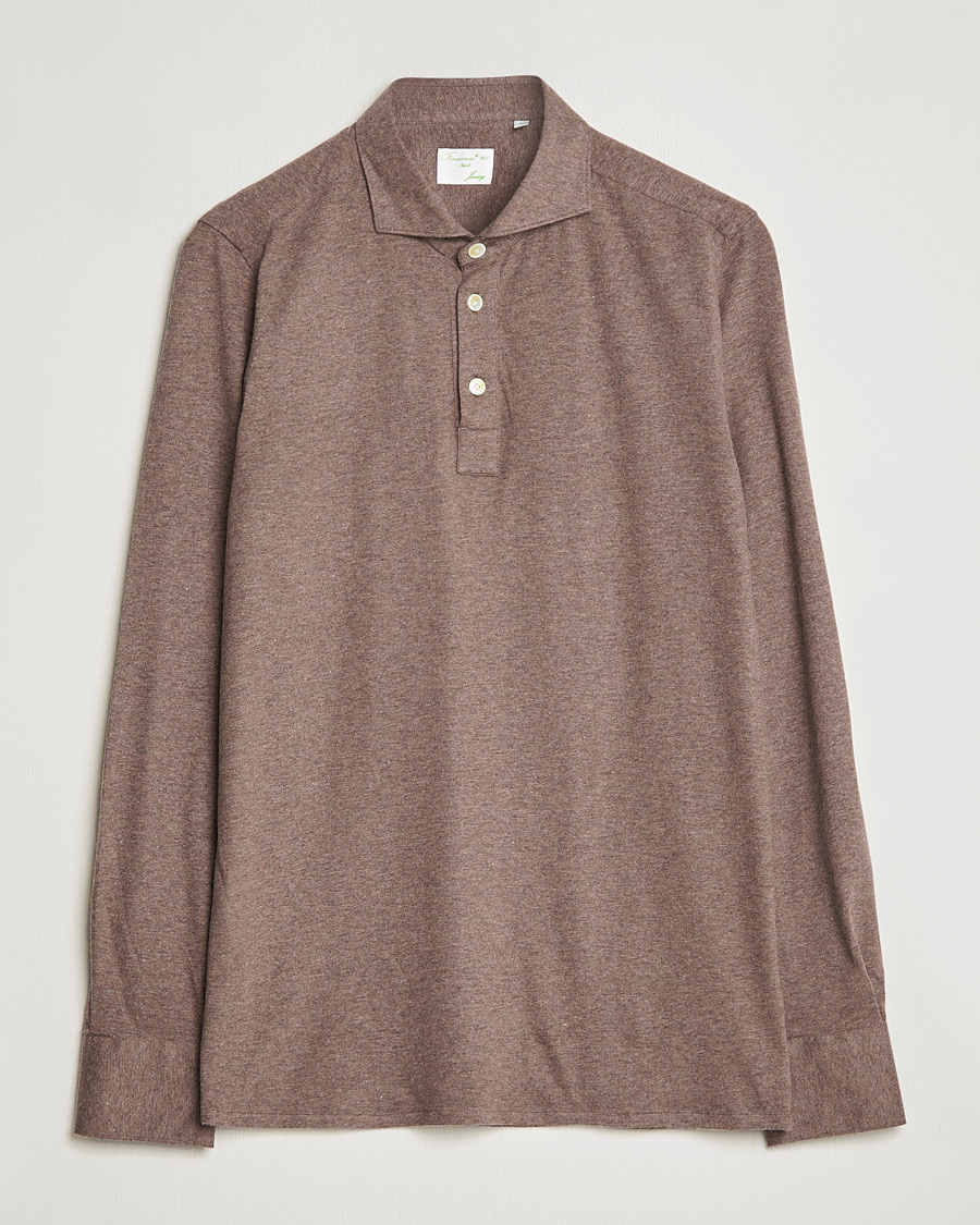 Men | Sweaters & Knitwear | Finamore Napoli | Orlando Cashmere Blend Long Sleeve Polo Brown