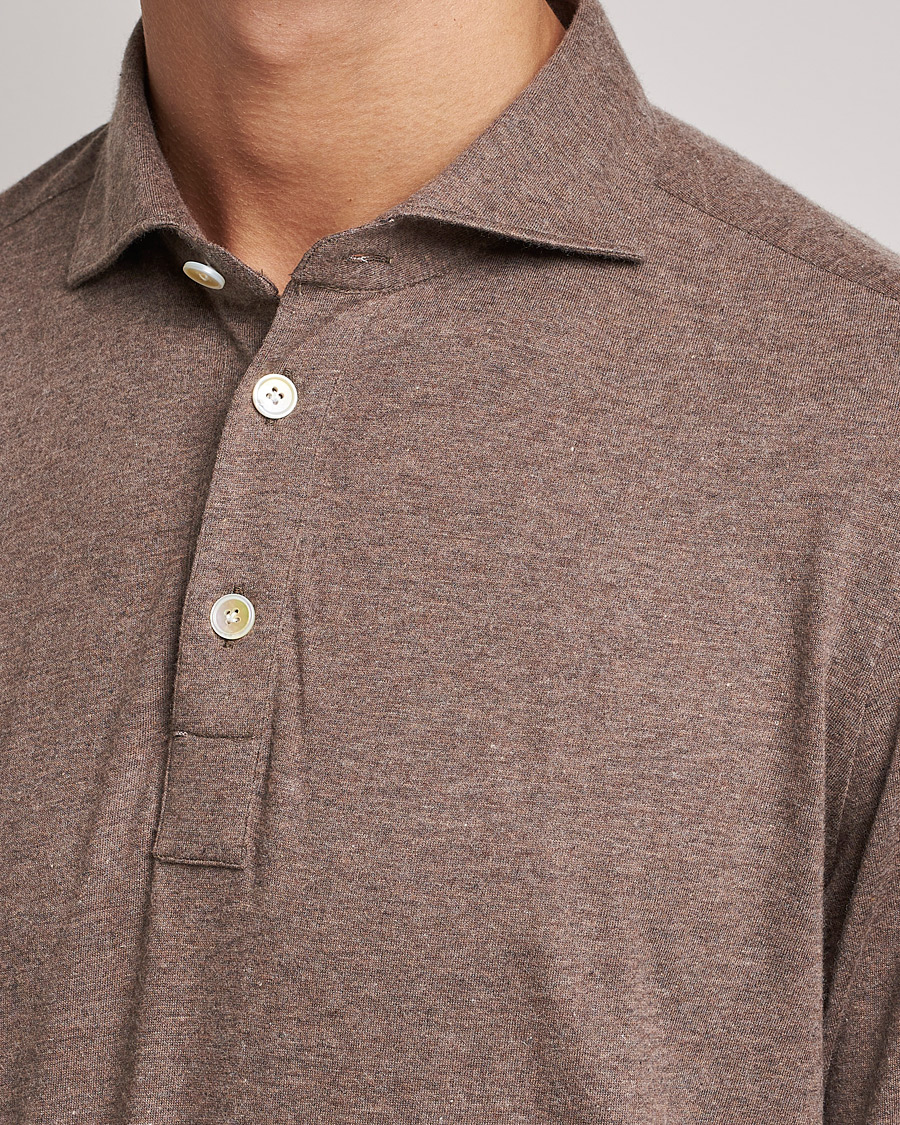 Men | Sweaters & Knitwear | Finamore Napoli | Orlando Cashmere Blend Long Sleeve Polo Brown