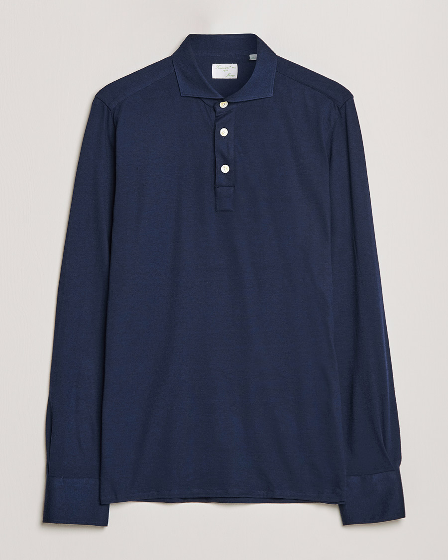 Men | Sweaters & Knitwear | Finamore Napoli | Orlando Cashmere Blend Long Sleeve Polo Navy