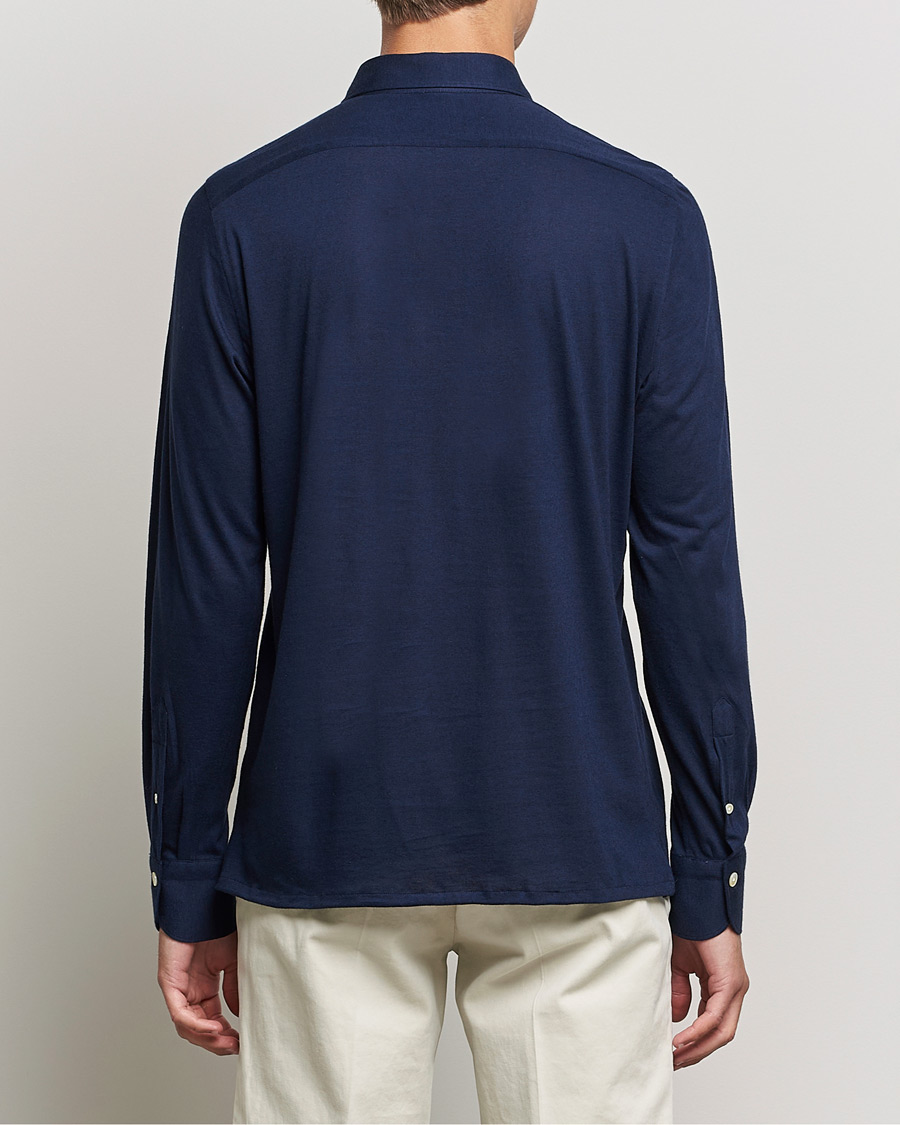 Men | Sweaters & Knitwear | Finamore Napoli | Orlando Cashmere Blend Long Sleeve Polo Navy