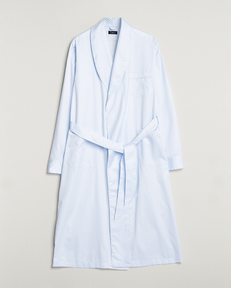 Men | Pyjamas & Robes | Finamore Napoli | Levante Popeline Robe Light Blue Stripe