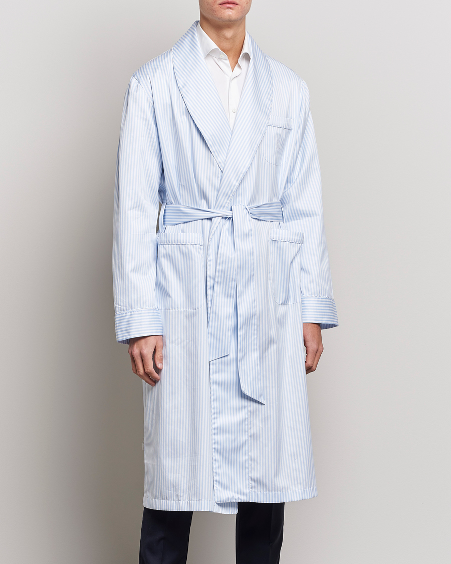 Men | Pyjamas & Robes | Finamore Napoli | Levante Popeline Robe Light Blue Stripe