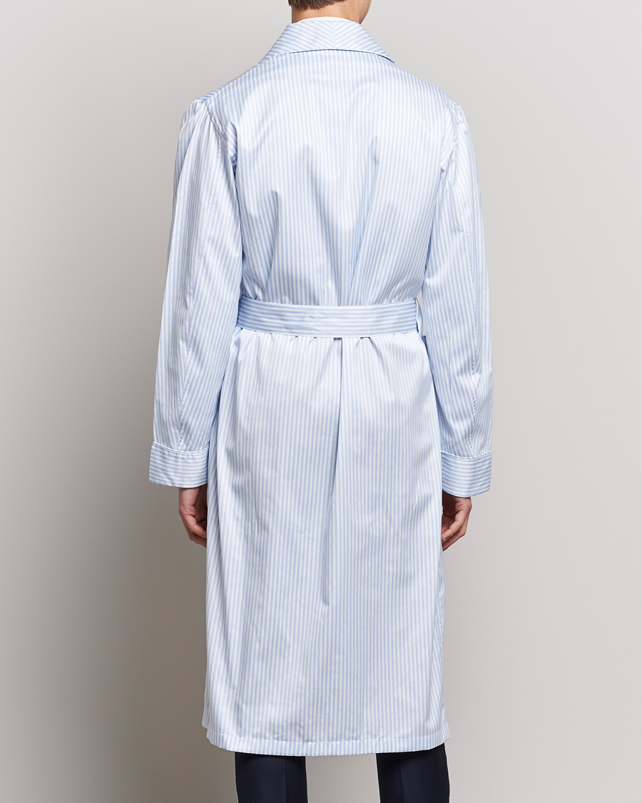 Men | Pyjamas & Robes | Finamore Napoli | Levante Popeline Robe Light Blue Stripe