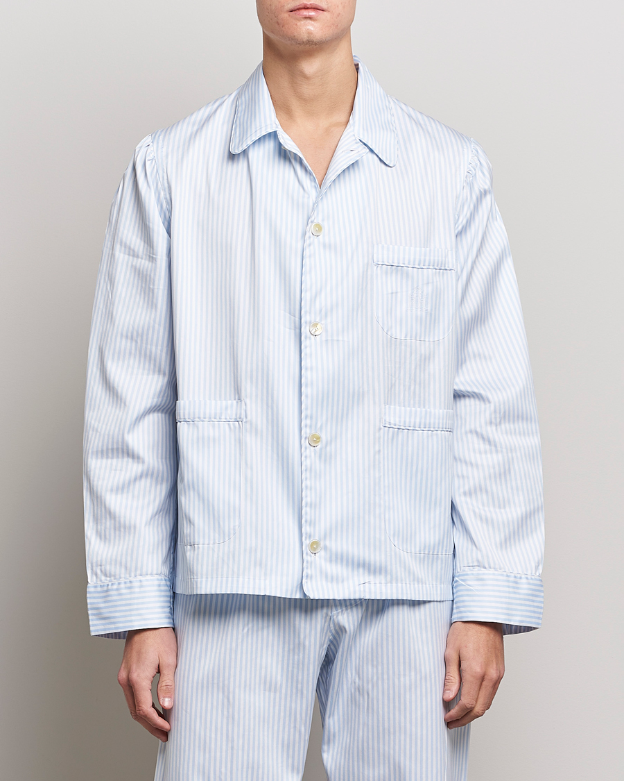 Men | Pyjamas & Robes | Finamore Napoli | Ponente Popeline Pyjamas Light Blue Stripe