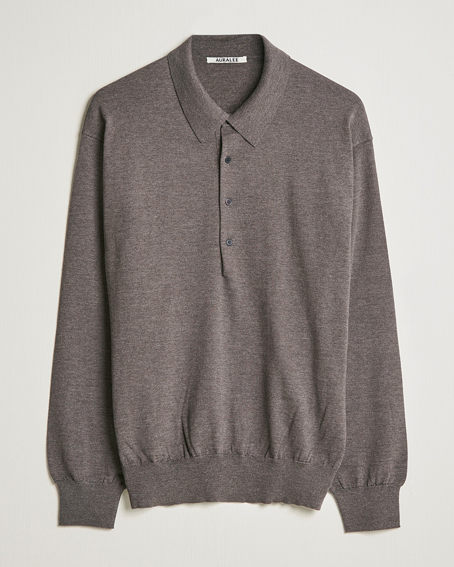 Men | Sweaters & Knitwear | Auralee | Knitted Wool Polo Dark Brown