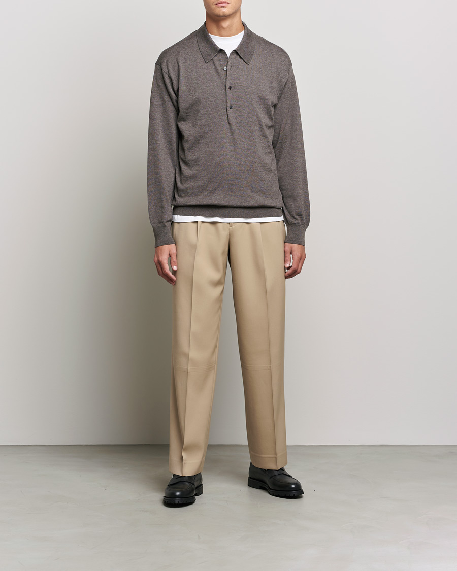 Men | Sweaters & Knitwear | Auralee | Knitted Wool Polo Dark Brown