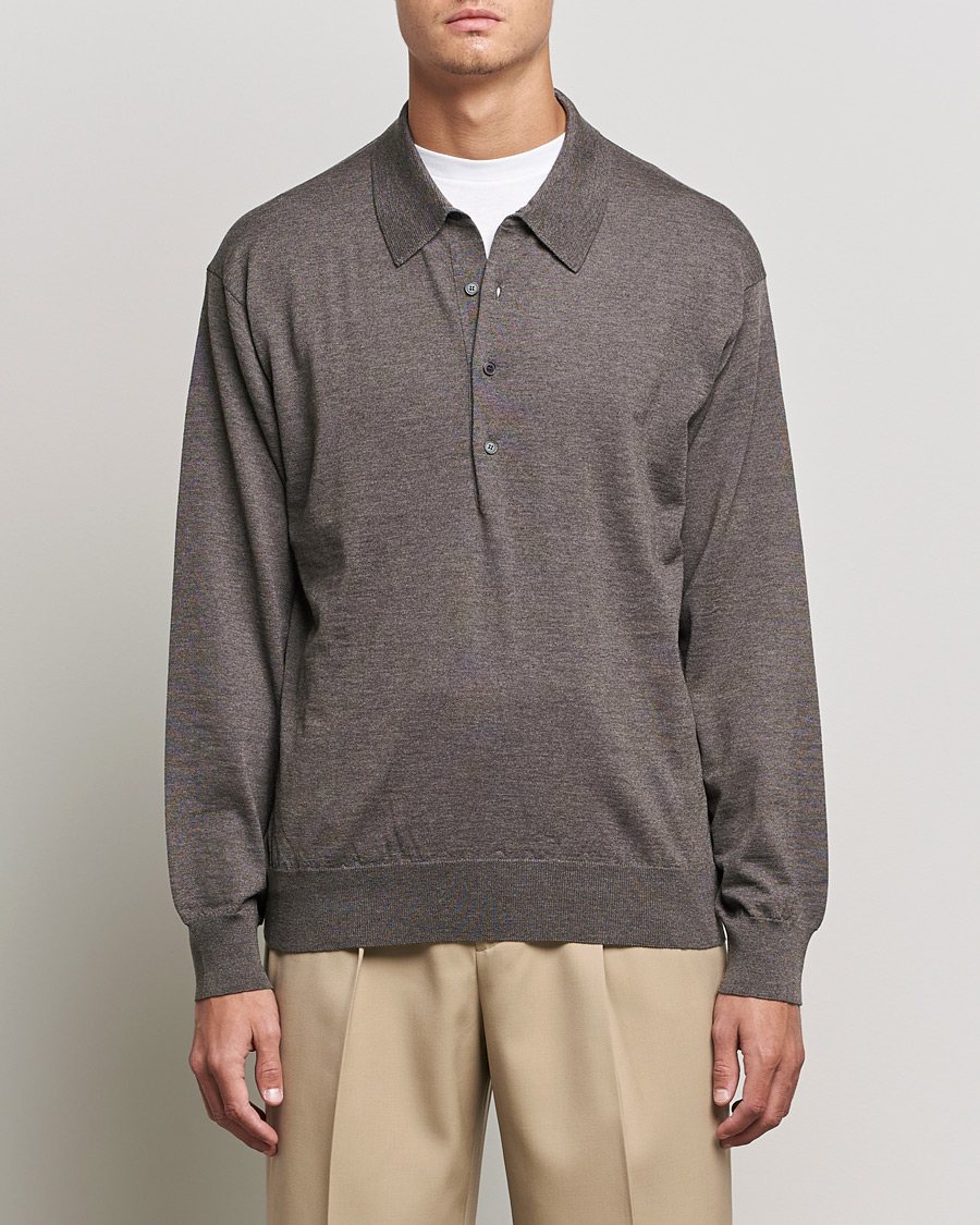 Men | Sweaters & Knitwear | Auralee | Knitted Wool Polo Dark Brown