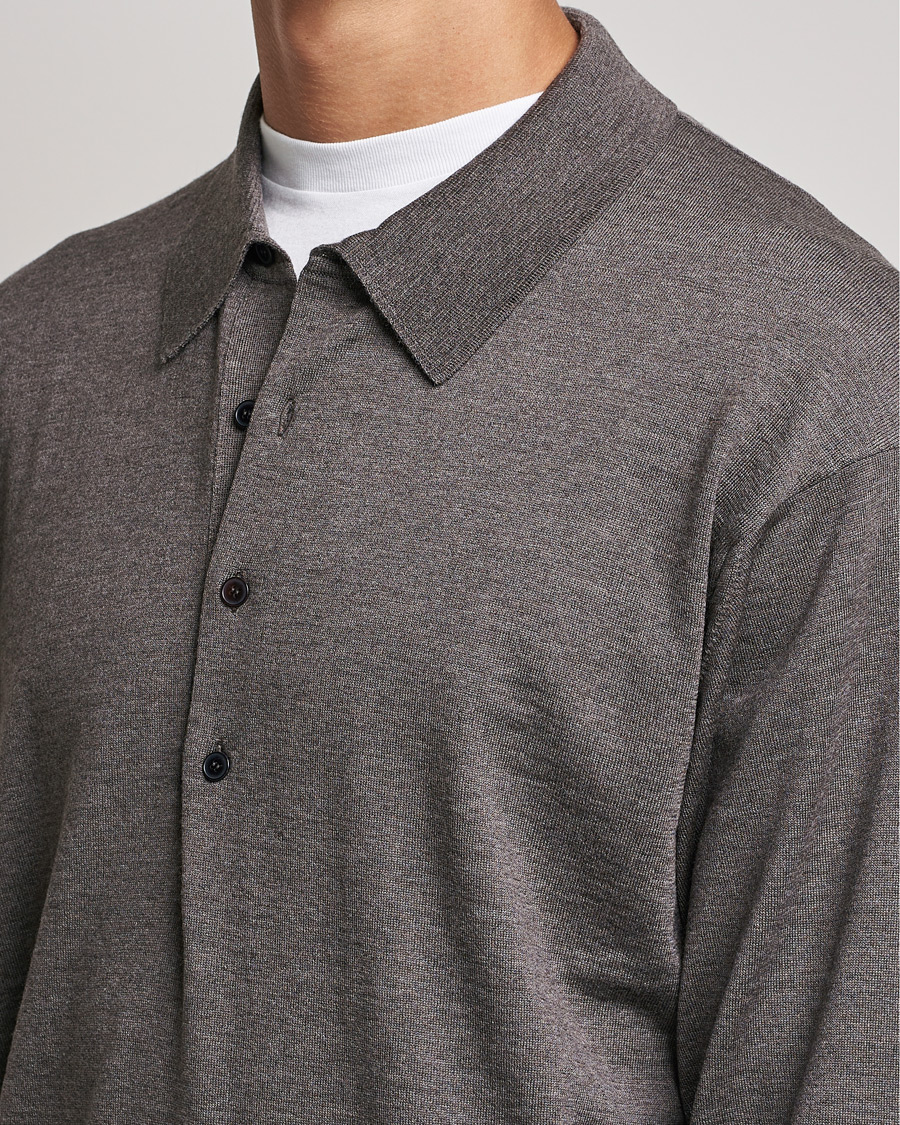 Men | Sweaters & Knitwear | Auralee | Knitted Wool Polo Dark Brown