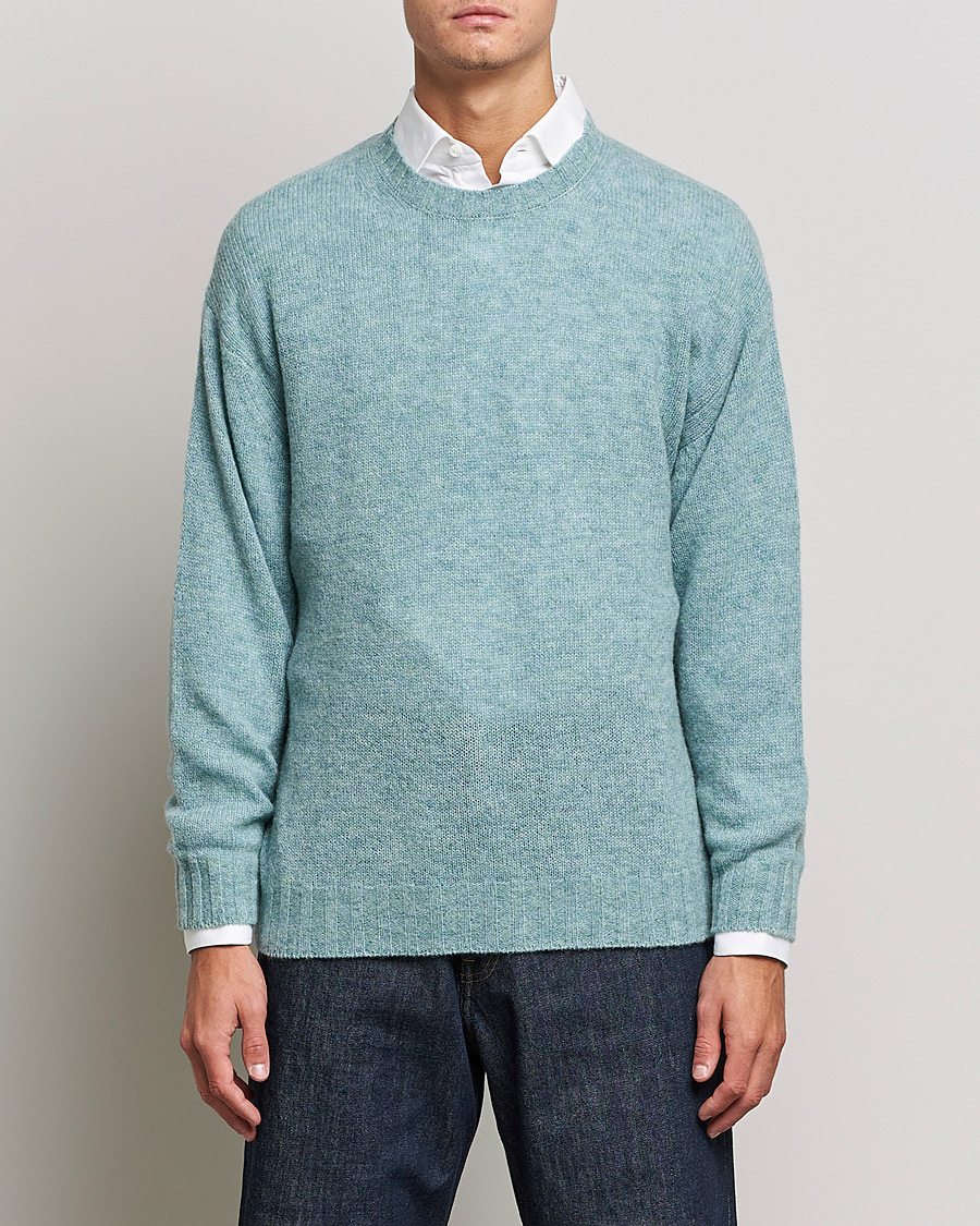 Men | Japanese Department | Auralee | Wool/Cashmere Crewneck Knit Top Blue Green