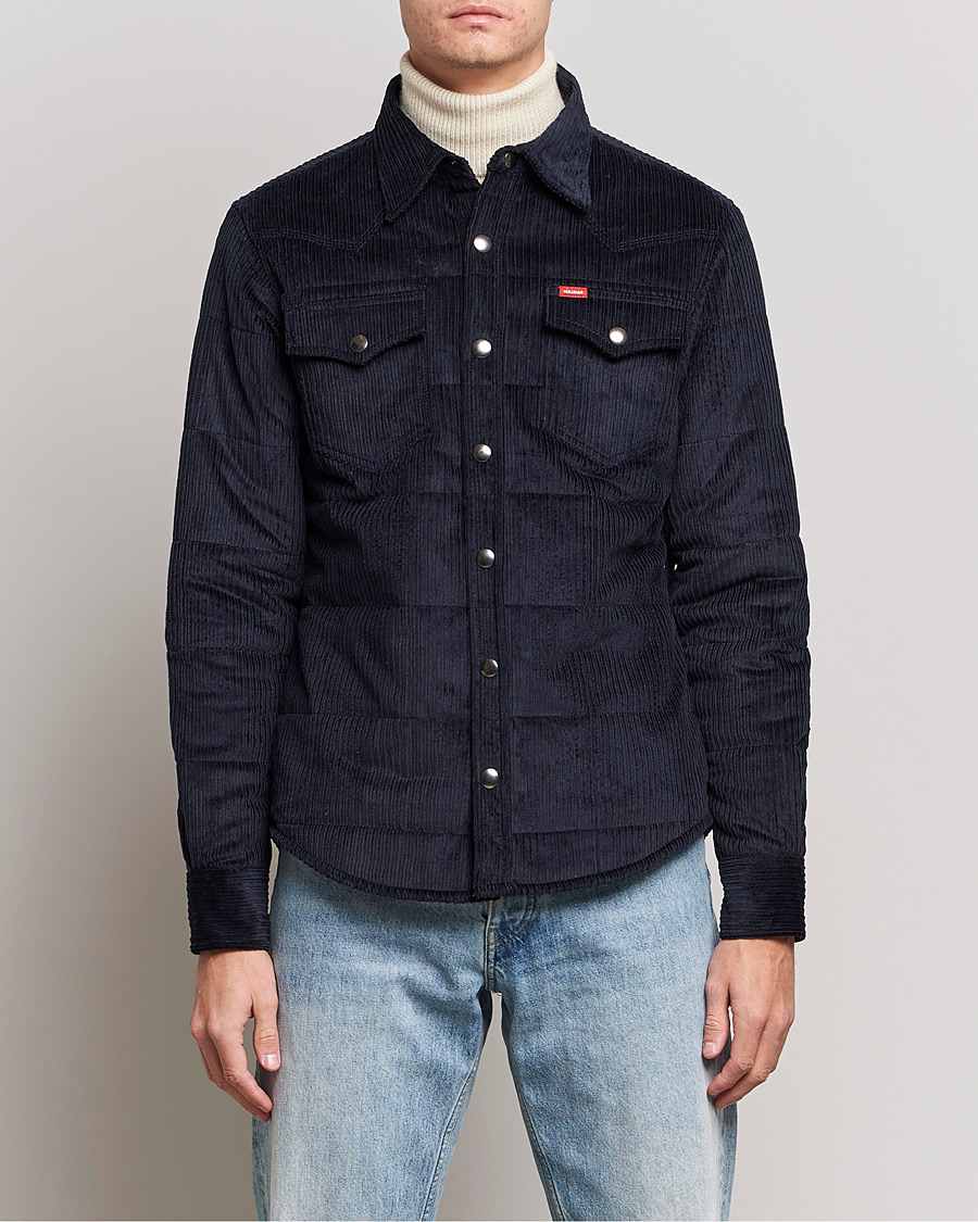 Men | Shirt Jackets | Holubar | Montana Padded Cord Overshirt Dark Blue