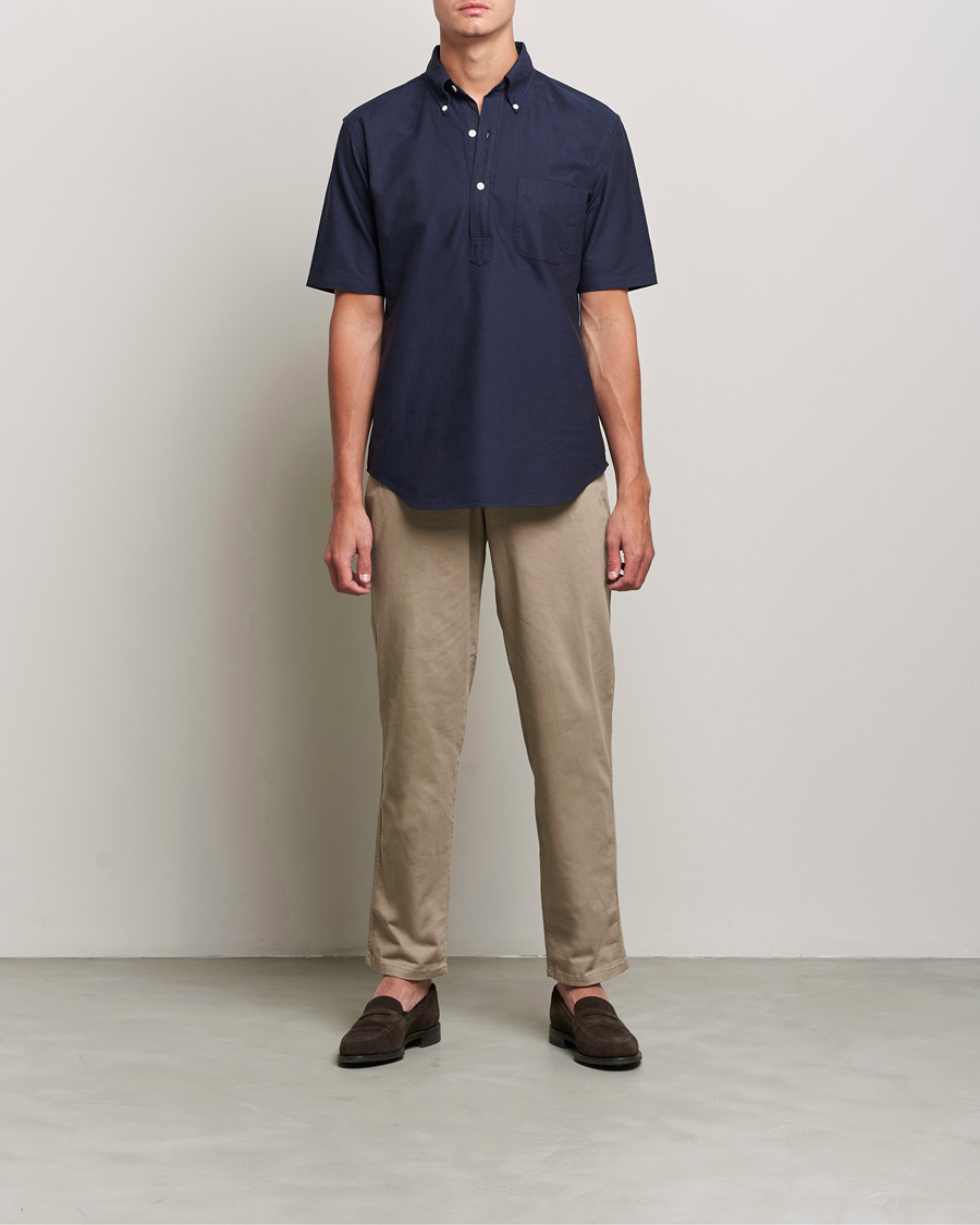 Men | Short Sleeve Shirts | Kamakura Shirts | Vintage Ivy Short Sleeve Popover Shirt Navy