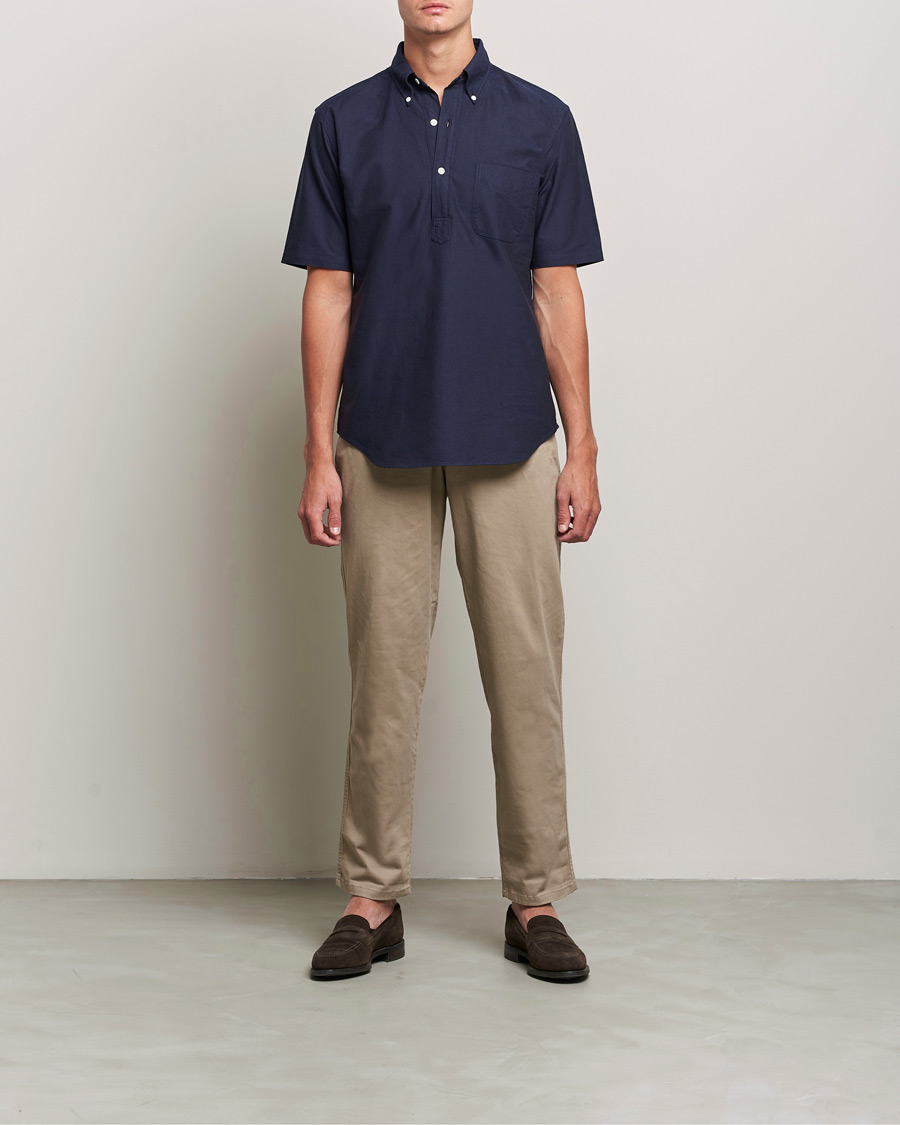 Men | Shirts | Kamakura Shirts | Vintage Ivy Short Sleeve Popover Shirt Navy
