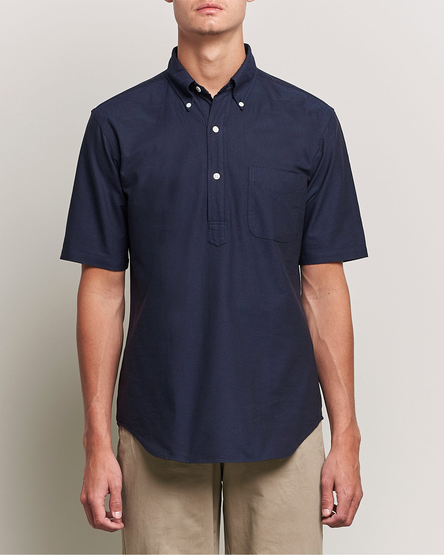 Men | Shirts | Kamakura Shirts | Vintage Ivy Short Sleeve Popover Shirt Navy