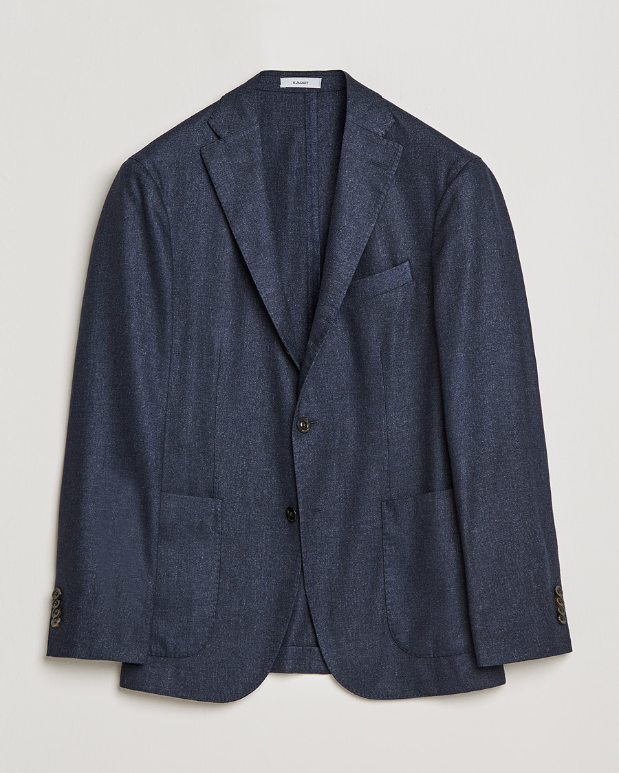 Men | Wool Blazers | Boglioli | K Jacket Dyed Flannel Blazer Dark Blue