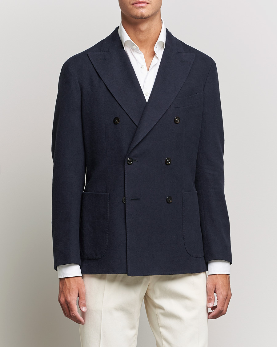 Men | Cotton Blazers | Boglioli | K Jacket Double Breasted Blazer Navy