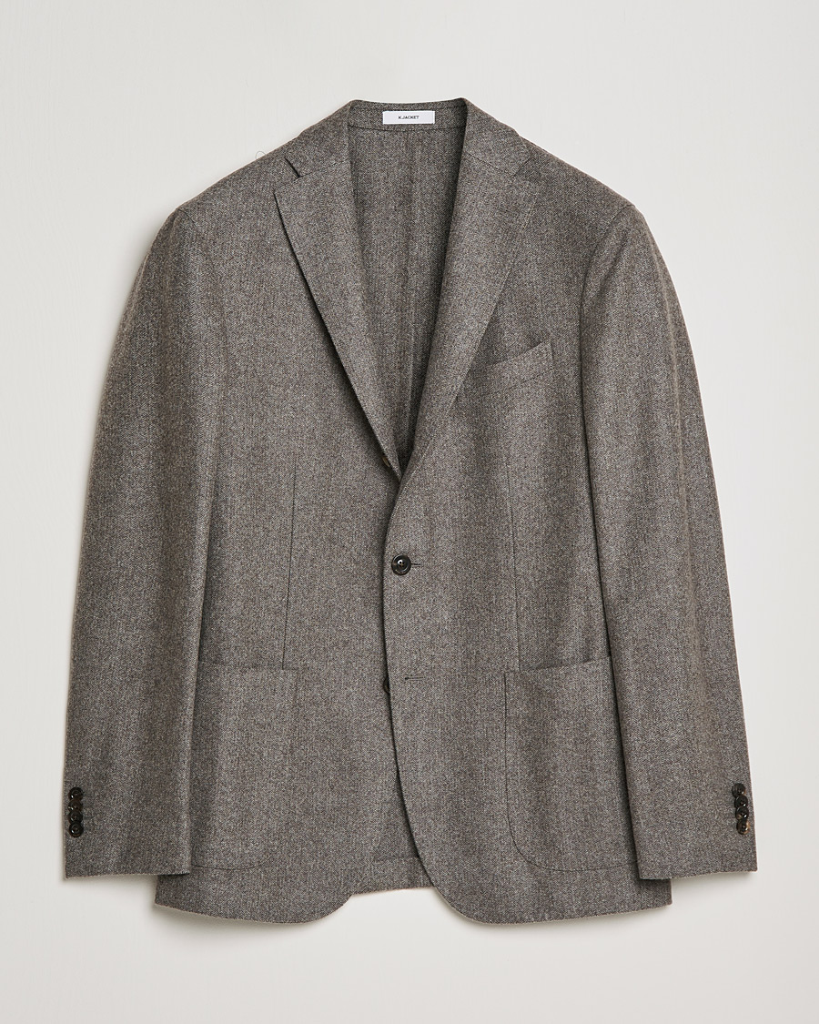 Men | Wool Blazers | Boglioli | K Jacket Herringbone Wool Blazer Light Grey