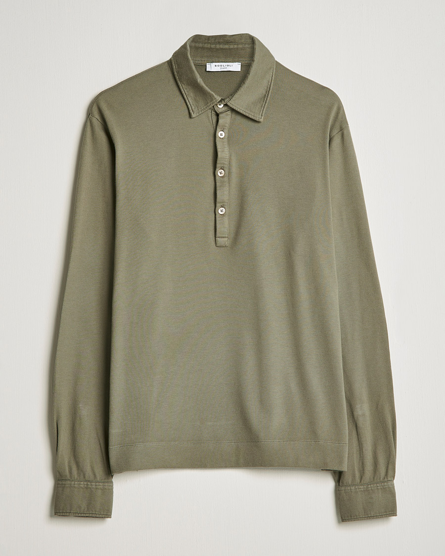 Men | Sweaters & Knitwear | Boglioli | Long Sleeve Polo Shirt Sage Green