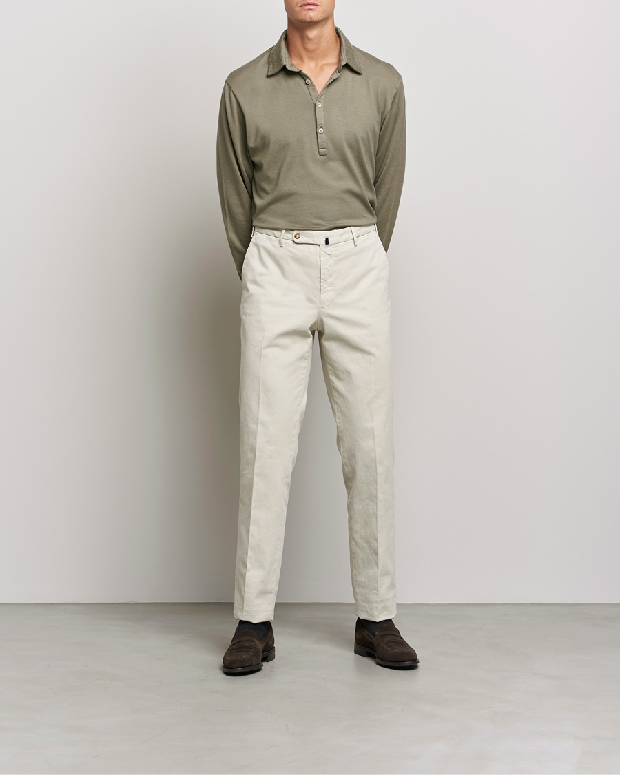 Men | Sweaters & Knitwear | Boglioli | Long Sleeve Polo Shirt Sage Green
