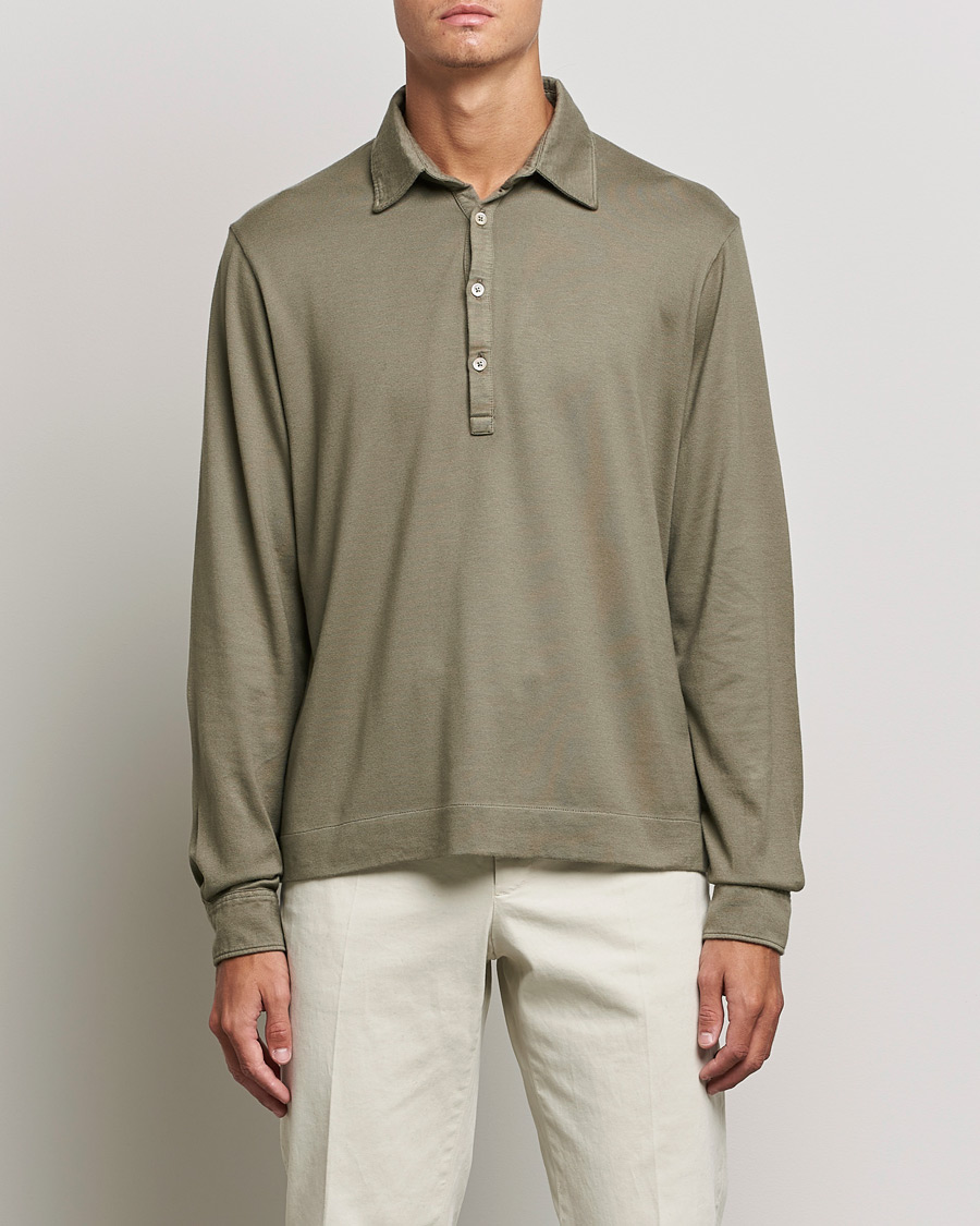 Men | Long Sleeve Polo Shirts | Boglioli | Long Sleeve Polo Shirt Sage Green