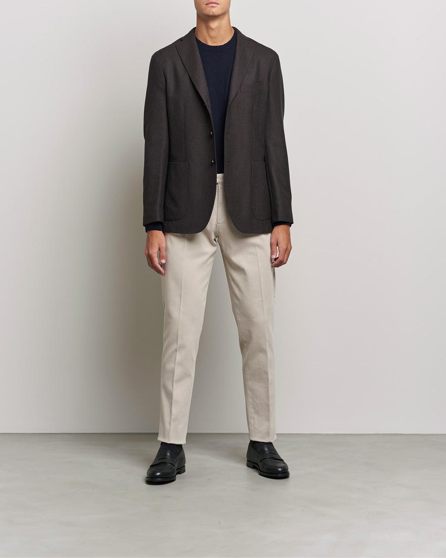 Men | Trousers | Boglioli | Pleated Cotton Twill Trousers Beige