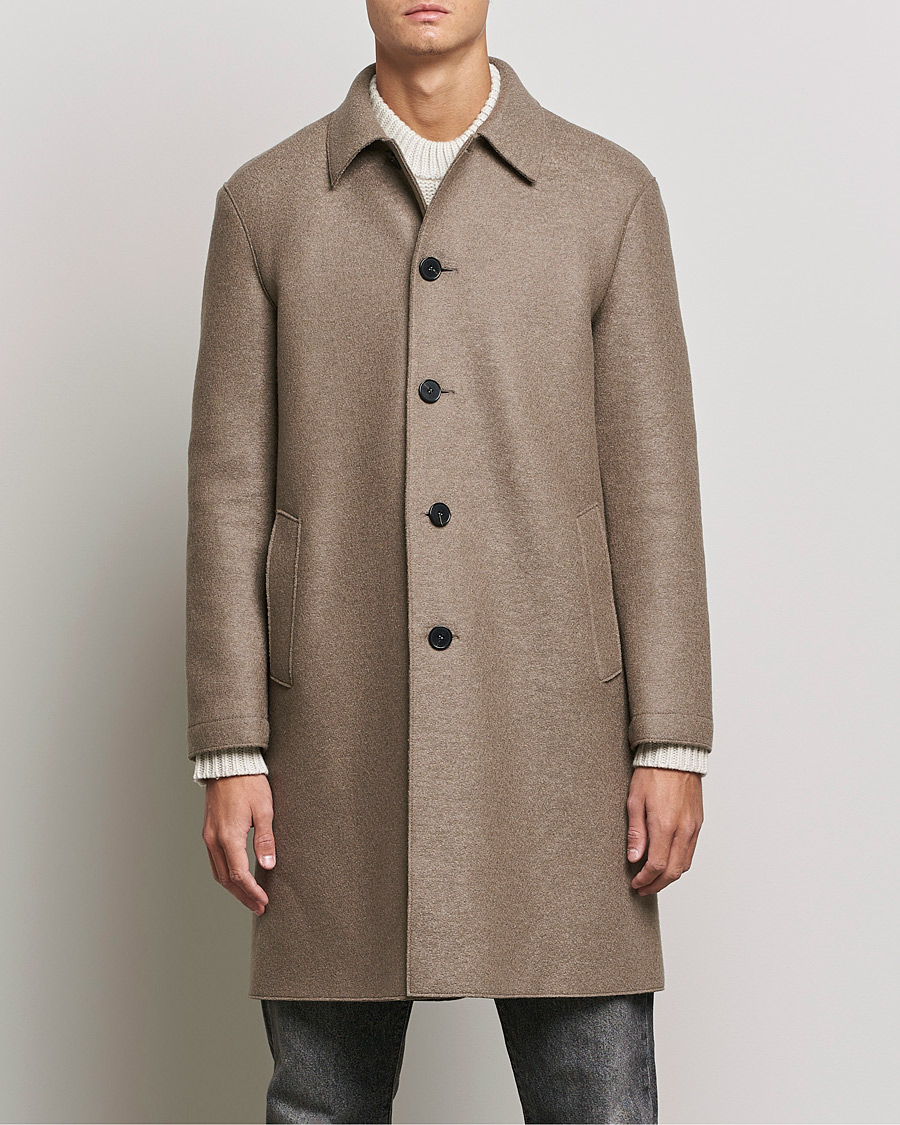 Men |  | Harris Wharf London | Pressed Wool Mac Coat Natural Taupe