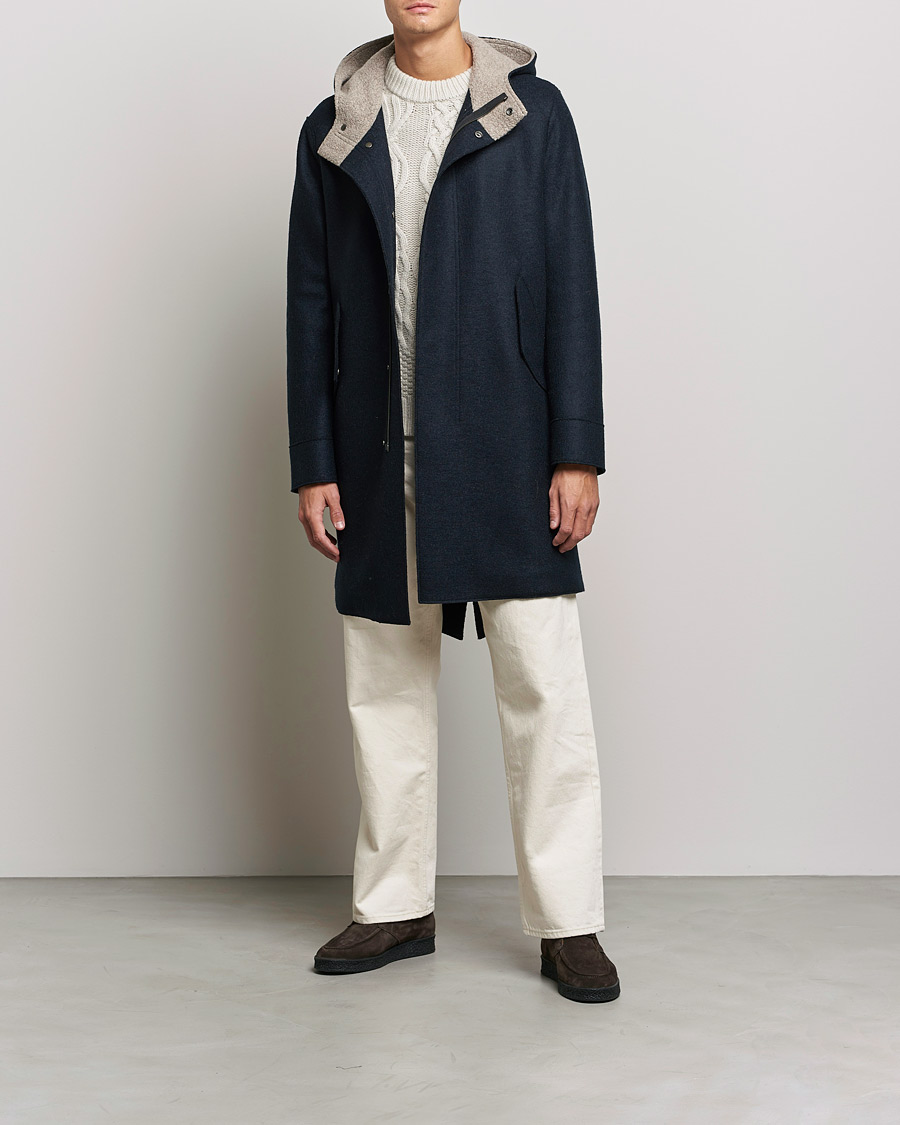 Men | Coats & Jackets | Harris Wharf London | Fishtail Wool Parka Navy