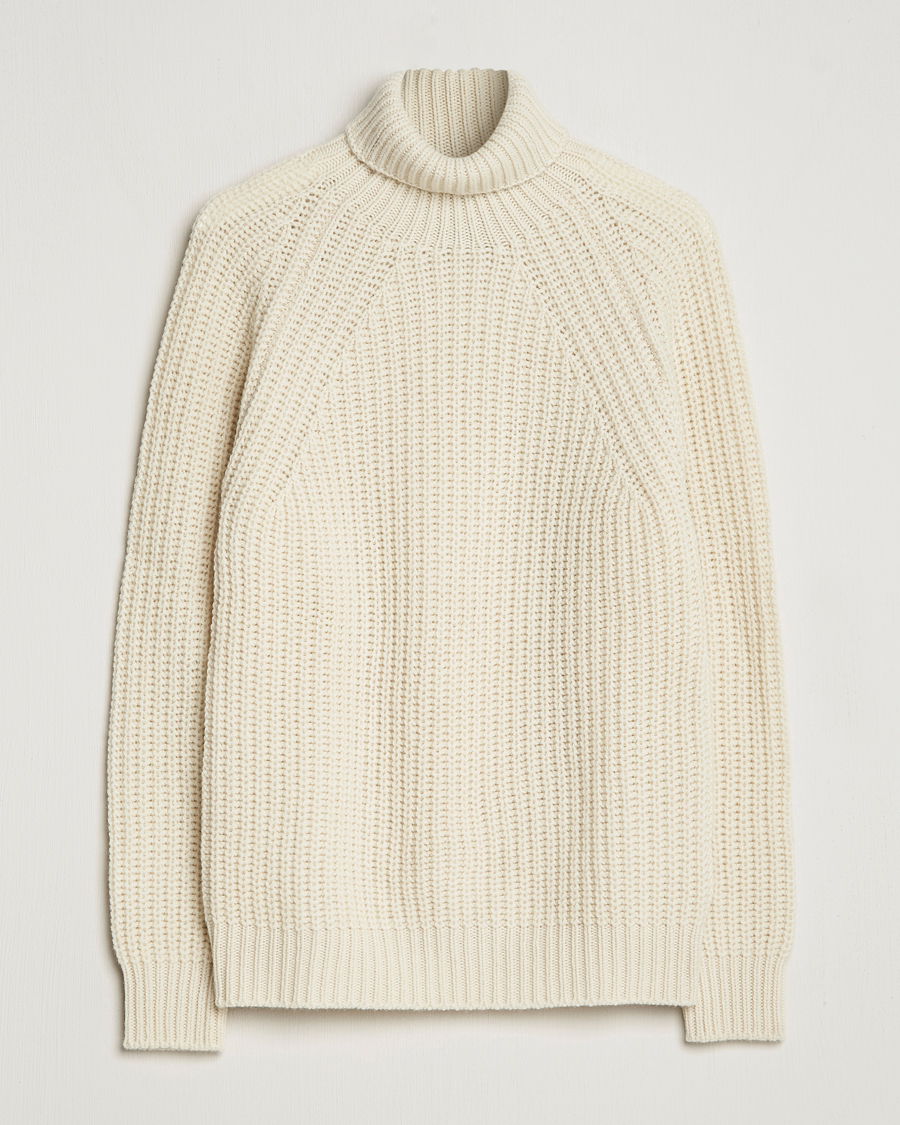 Men | Sweaters & Knitwear | Drake's | Lambswool Heavy Submariner Roll Neck White