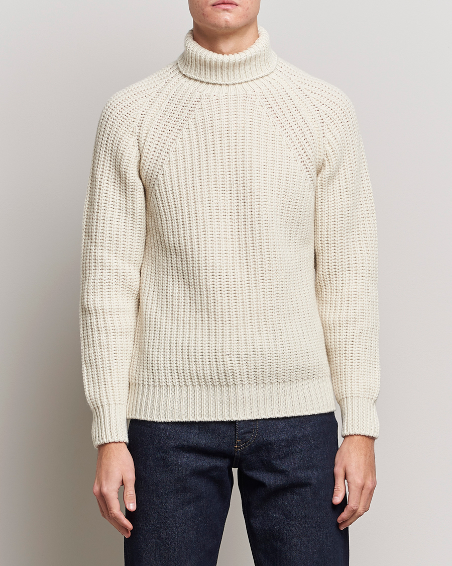 Men | Sweaters & Knitwear | Drake's | Lambswool Heavy Submariner Roll Neck White